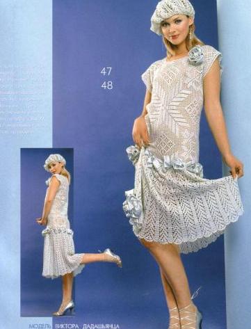 dantel modelleri ile örülmüş diz altı elbise modeli