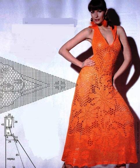 turuncu dantel örgü elbise modeli
