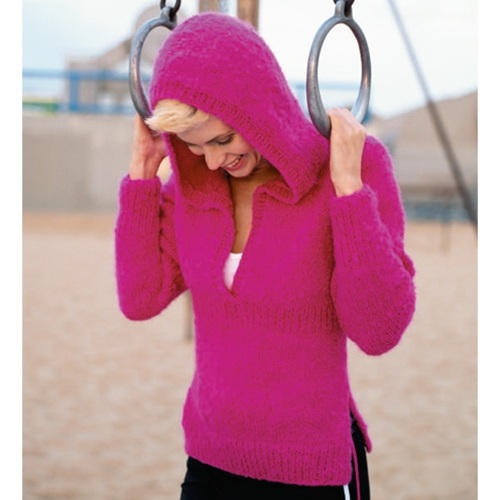 örgü pembe kapşonlu kazak