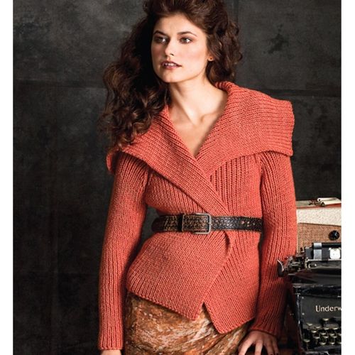 şal yakalı kiremit renkli örgü hırka