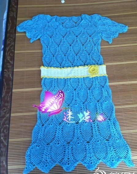 dantel mavi renkli örgü elbise modeli