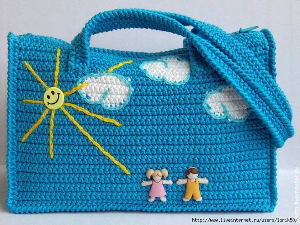 güneşli örgü çocuk çantası